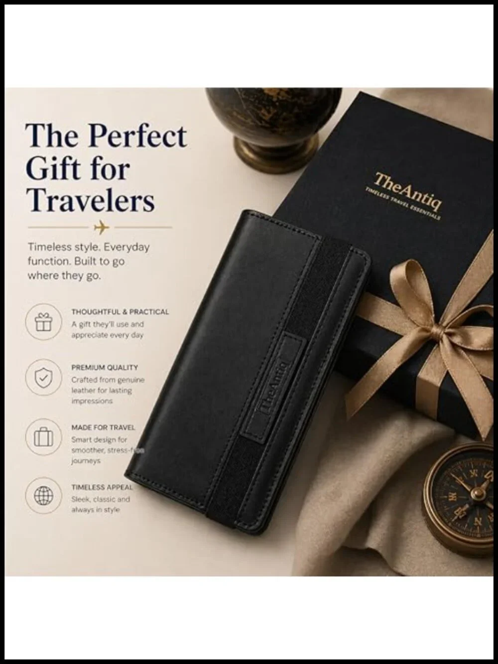 Genuine Leather Passport Holder Wallet with Card Slots, ID Window & Zipper